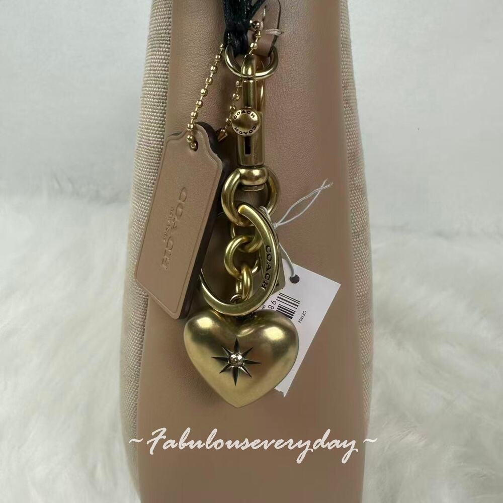 Coach Heart Bag Charm With Keyring In Gold Detachable CEM82 NWT